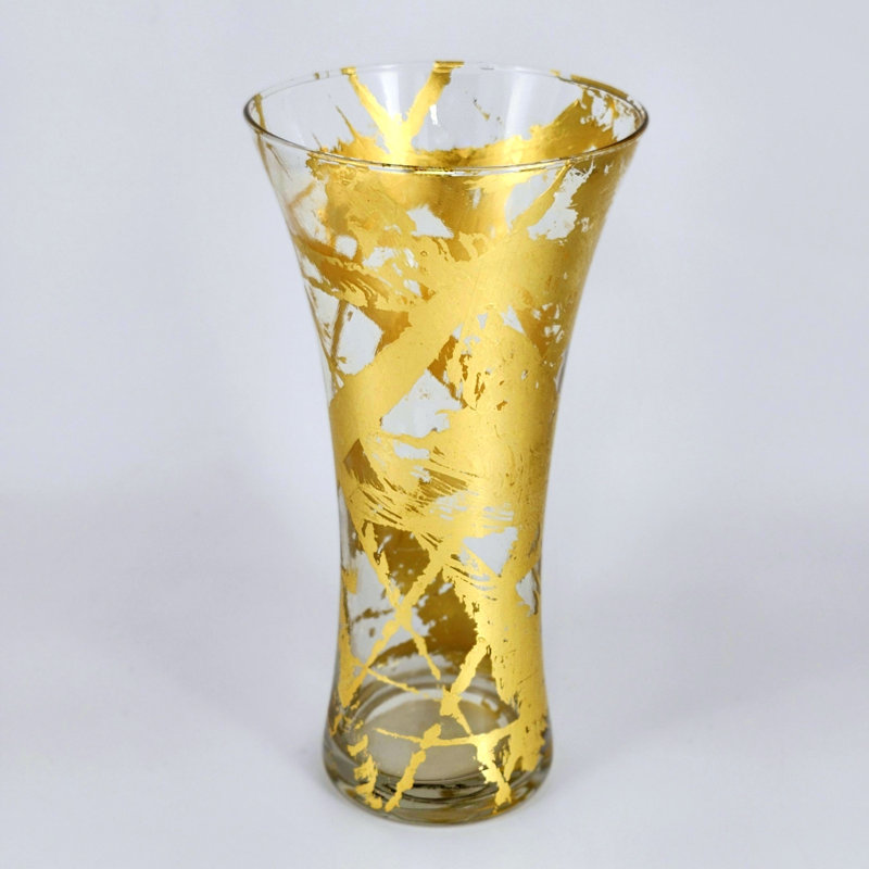 PATTY Solid Gilded Glass Bouquet Vase, Overall Height - 11.75'', Clear/Gold