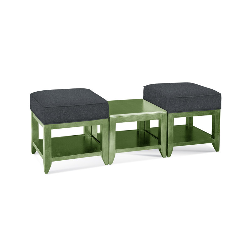 Elements Upholstered Cube Ottoman, Blue Buffalo Check; 0120-61, Celery