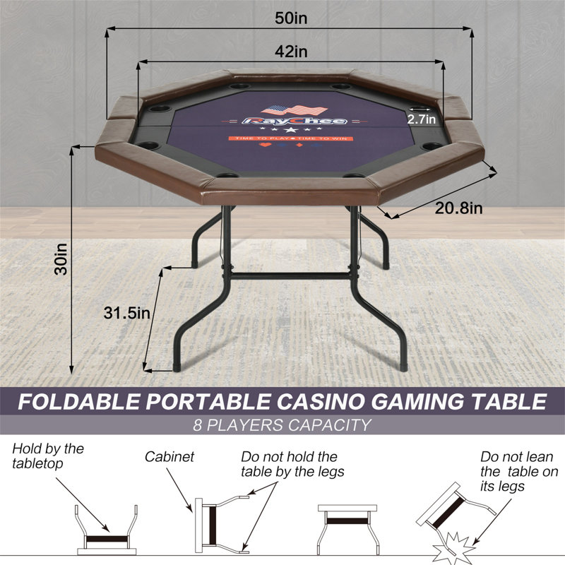 Table de poker pliable brune à 8 joueurs Kulamoon