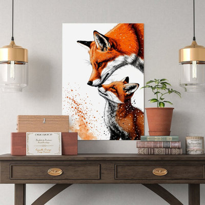 Tableau sur toile Maman renard et son petit renard, imprimé animal mignon - 1 affiche vintage pour la décoration intérieure