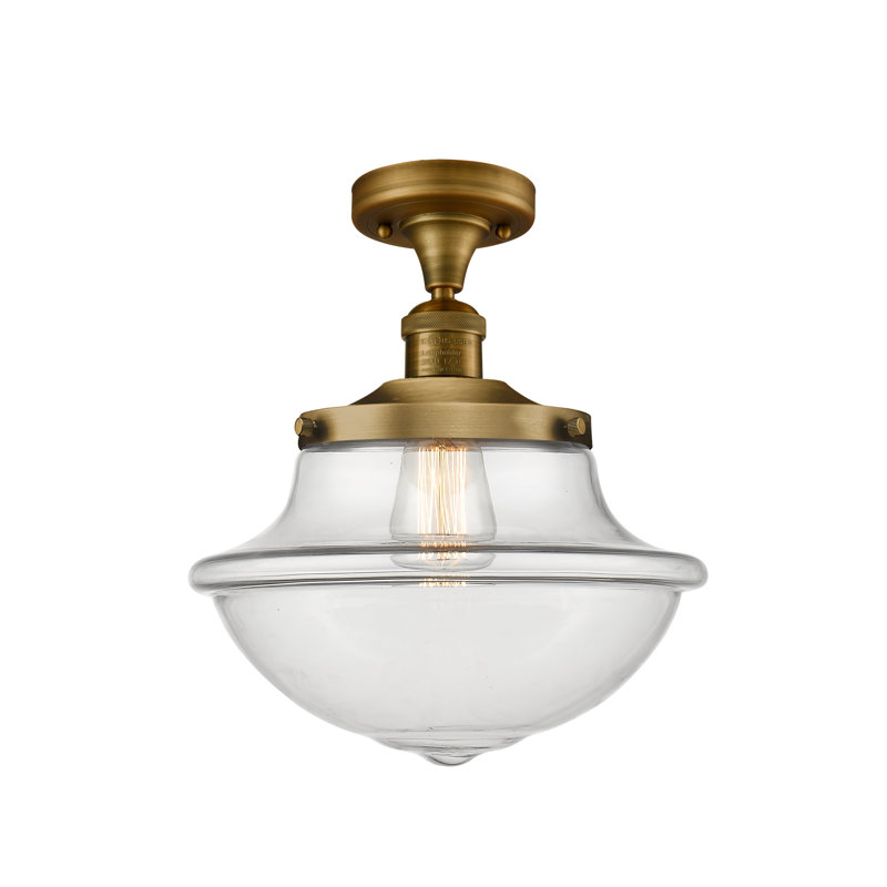 Plafonnier semi-encastré 1 lumière Baptiste, Ampoule à DEL rétro de 6 watts, Clair, Laiton brossé