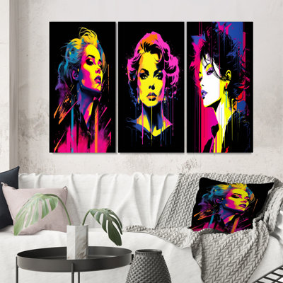 " Retro Portrait Of Fierce Diva Woman In Neon VI " 3 - Pieces