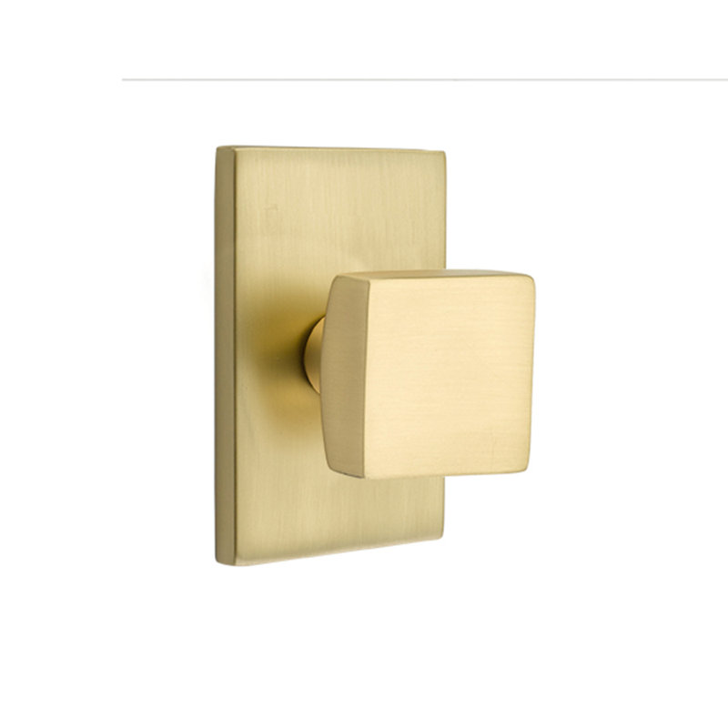 Ensemble de boutons de passage Emtek avec rosette rectangulaire moderne et bouton carré, Laiton satiné