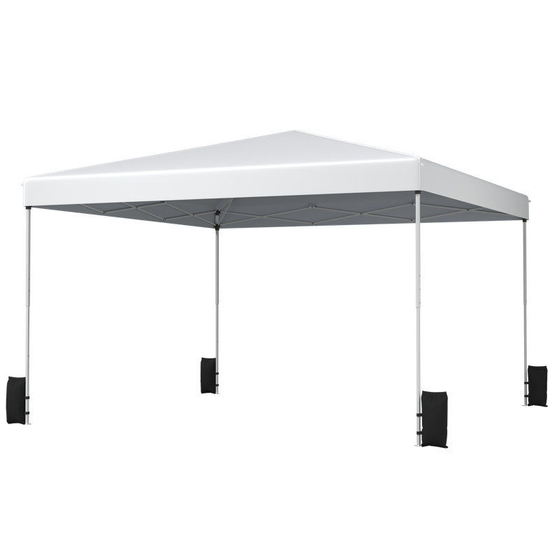 12 ft x 12 ft Pop Up Canopy Tent with Wheeled Bag, Adjustable Height, 4 Sandbags, Easy 1-Person Setup, Portable Gazebo, White