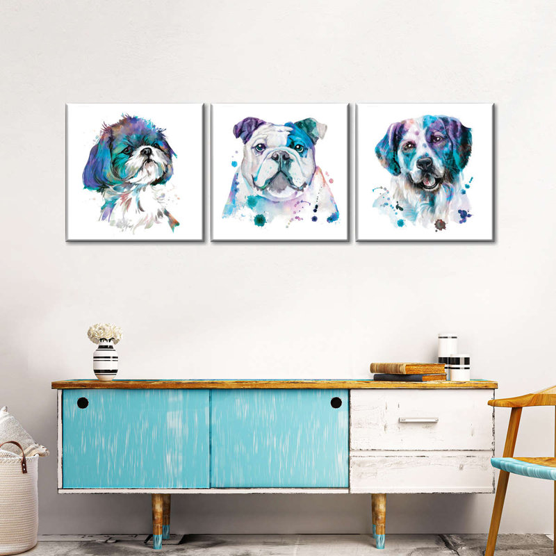 Variety Of Dogs Colour Splatter Multi Piece Canvas Print, H 26 po x l 8 po x P 1 po