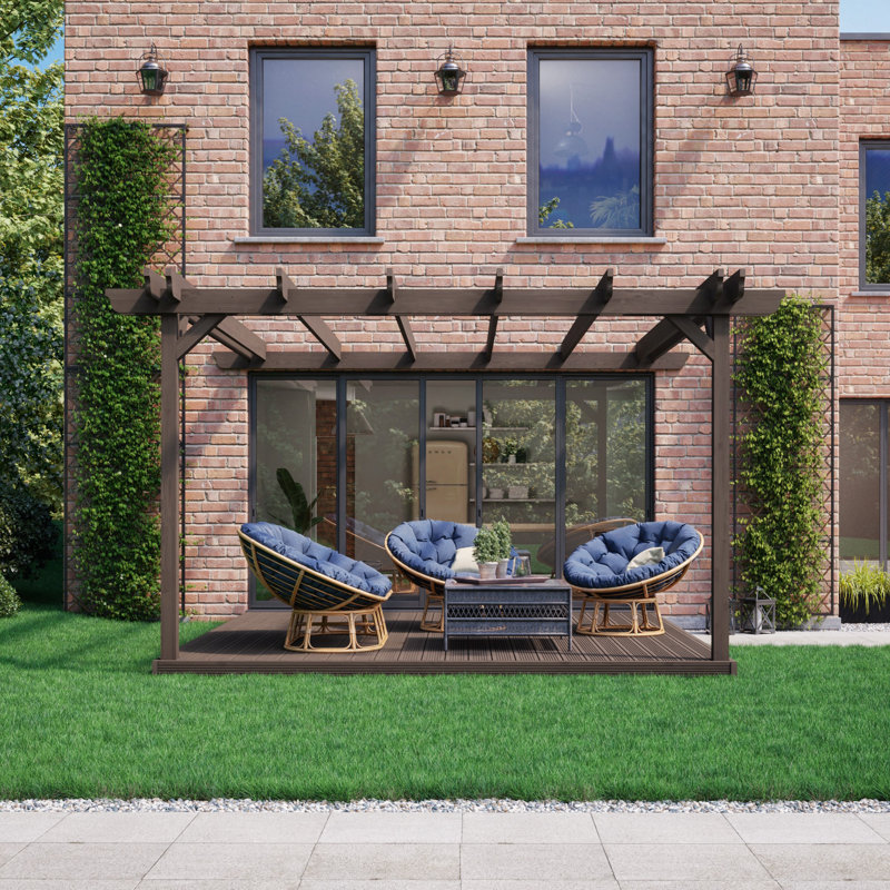 Lazara Premium Wall Mounted Pergola, 340cm H x 240cm W x 240cm D, Brown