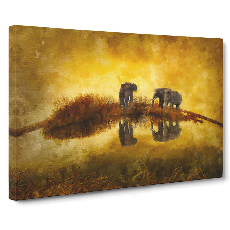 Elephants At Sunset - Wrapped Canvas, 35cm H x 50cm W x 3cm D