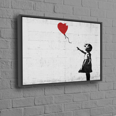 Urban Inspired Banksy Girl With Red Balloon Art Piece on Canvas for Modern and Sophisticated Wall Decor Touch in Living Space or Office