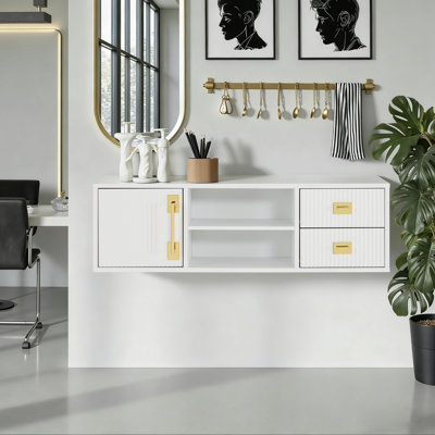 Wall Mount Makeup Vanity with Storage Cabinet, Open Shelves & 2 Drawers