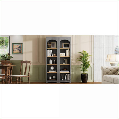 Cabinets, Farmhouse 2-Piece Set with Adjustable Shelves, 72"H Slate Gray Storage | Particle Board+MDF | Rustic/Lodge