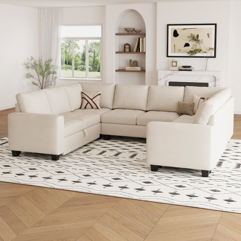 Canapé-lit convertible surdimensionné en U Shavera, Velours beige