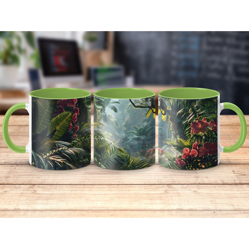 Set of 2 Realistic Animal Design 11oz Accent Mugs – Ceramic Coffee Cups with a Navy Handle and Interior