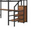 Lit mezzanine double en métal avec bureau, escalier de rangement et lumière DEL-350946362