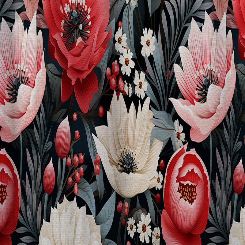 Poppy Flourish Gardens rétro - Rideau floral - Velours obscurcissant - 1 panneau, L 52 po x L 84 po