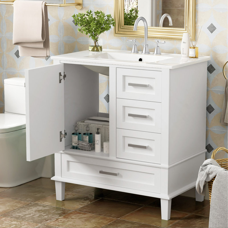 30" Bathroom Vanity , Modern Bathroom Cabinet With Sink Combo Set, Bathroom Storage Cabinet With A Soft Closing Door And 3 Drawers