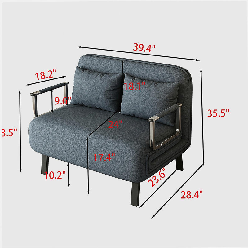 39-inch Convertible Chair Bed, Three-fold Sofa Bed, Adjustable Back and Pillow, Leisure Reclining Sofa, Sturdy Iron Frame, Suitable for Home and Office, Comfortable Sleep Chair