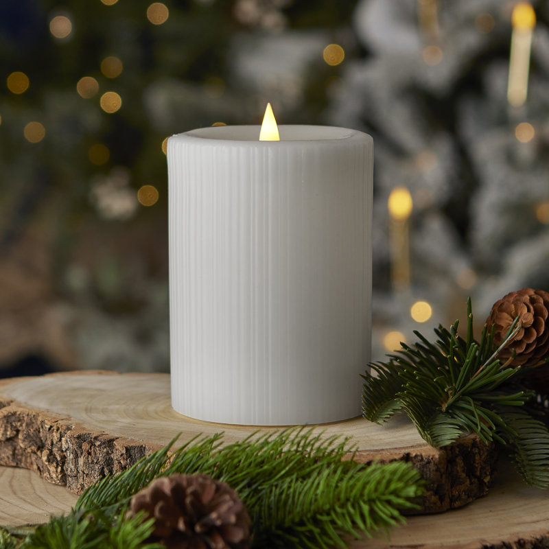 Fine Ribbed Motion Flameless Candle 3x5, White, 5" x 3"