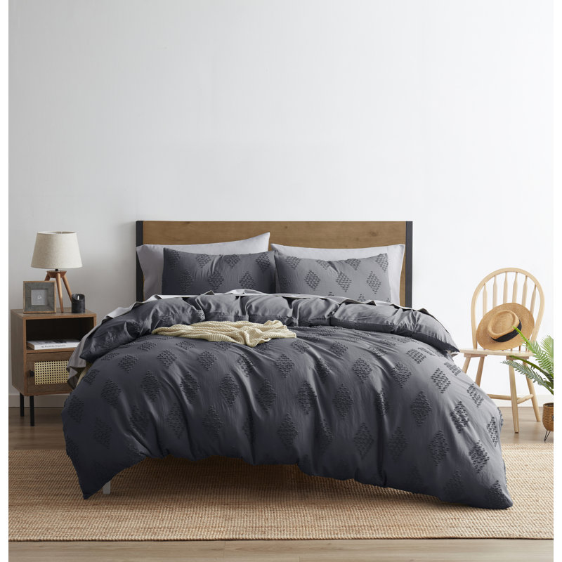 Ensemble de housse de couette Modern Boho, Gris, Housse de couette grand + 2 taies décoratives