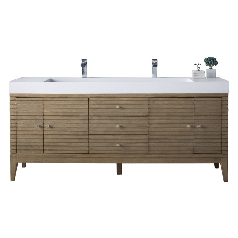 Base de meuble-lavabo double l 72 po Sarin, Noyer blanchi