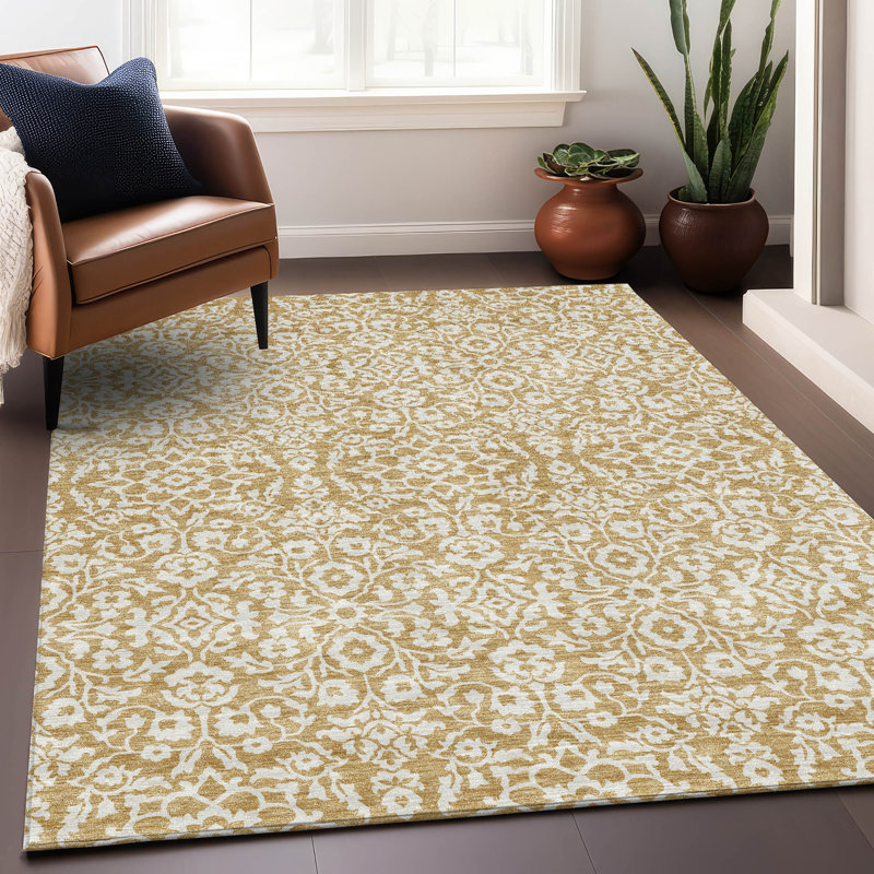 Tapis doré Prisco lavable à la machine de qualité supérieure, Rectangle 2 pi 6 po x 3 pi 10 po
