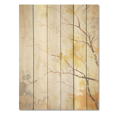 «Peach and Beige Tree Sycamores Song I» - panneau mural en bois d'arbre sycomore sur bois de pin naturel