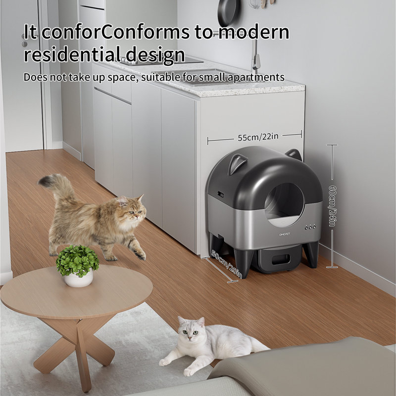 Bac à litière automatique à litière autonettoyant 100L, Protection de sécurité, App-Wifi-Control, Chats multiples