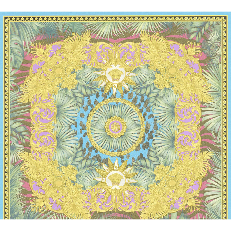 Versace Heartthrob Mirage Unpasted Vinyl Wallpaper, Gold/Blue/Green/Pink