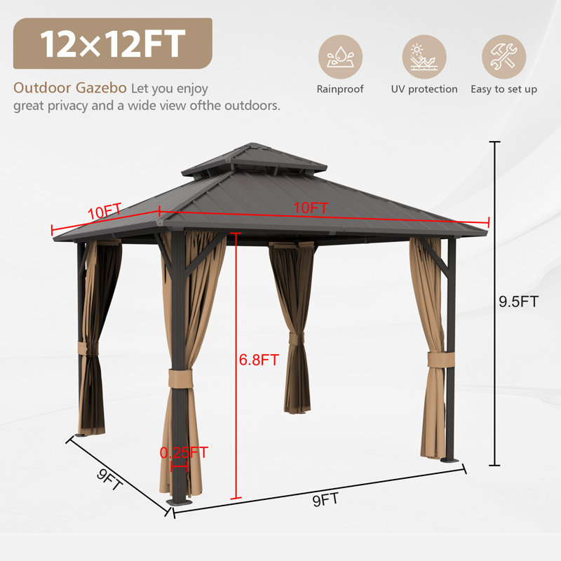 12ft x 12ft Aluminum Patio Gazebo, Outdoor Gazebo with Galvanized Steel Roof, Privacy Curtains & Mosquito Netting for Patio, Garden and Backyard