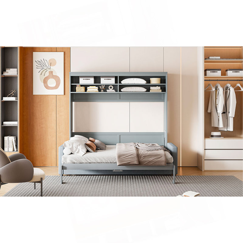 Grand lit escamotable mural avec canapé, gris, Gris