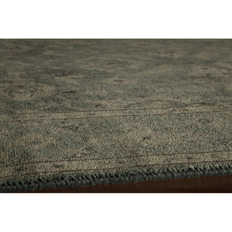 Tapis bleu en laine noué à la main Landreneau, Tapis de couloir 2 pi 6 po x 8 pi