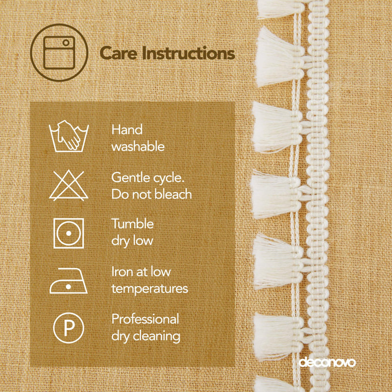 Tassel Solid Waterproof Water Resistant Linen Tablecloth, 55" Square, Yellow