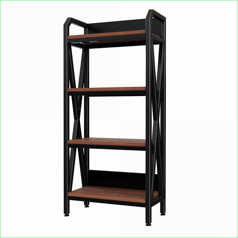 Rangement ouvert à 4 niveaux Bakers H 56,3 po x L 25,6 po de style maison de campagne | Acier Bois | Noir brun