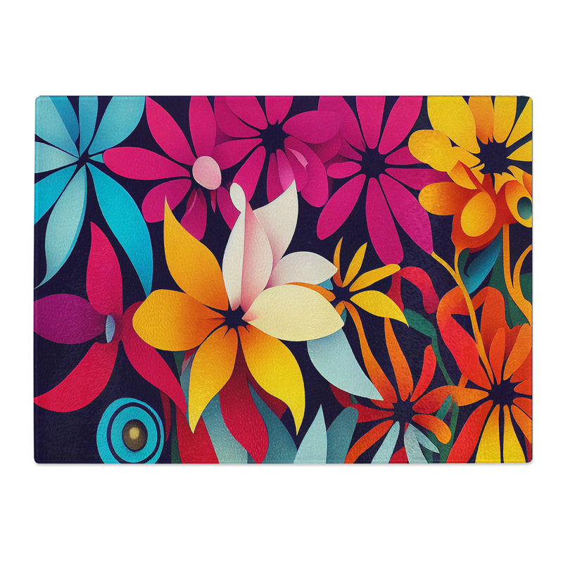 Magnetic Modern Flowers Abstract  Glass Chopping Board