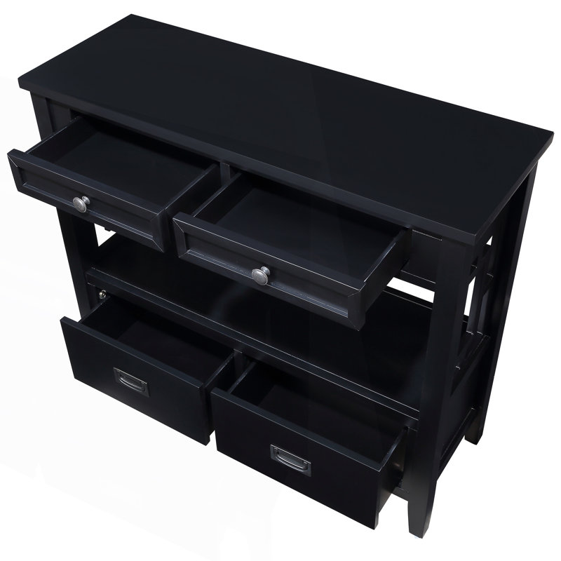 Console Farmhouse, table d'entrée avec 4 tiroirs et 1 tablette de rangement, table d'entrée, Noir