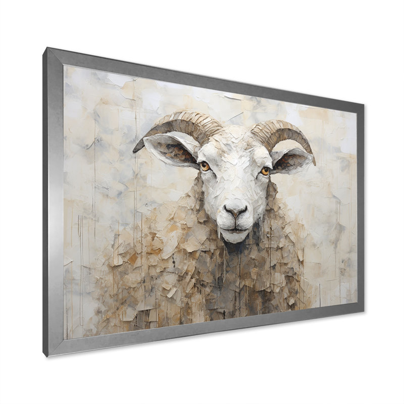Cozy beige minimalisme mouton sur toile, H 30 po x l 40 po x P 1,5 po, Cadre simple argenté