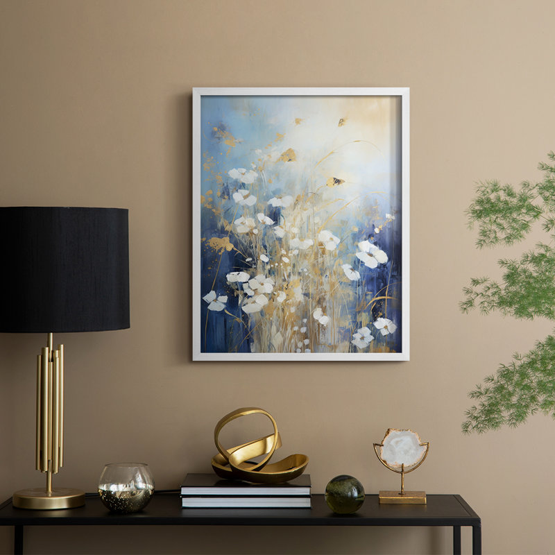 Série FLORAL CCLXIX - Impression encadrée de qualité supérieure - Prêt à être accroché - Aucun clou requis, Blanc / Blanc