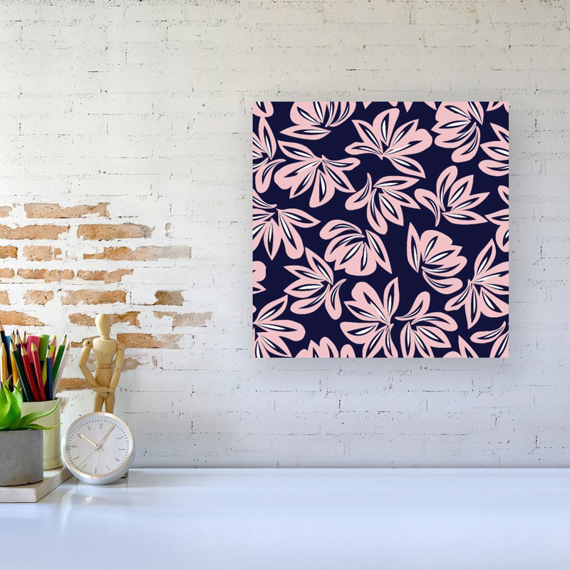 Pink Navy Floral Botanical Pattern - Wrapped Canvas Print, 40cm H x 40cm W x 3.8cm D