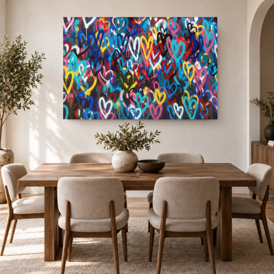 Colorful Graffiti Hearts Urban Street Art Wrapped Canvas Wall Art