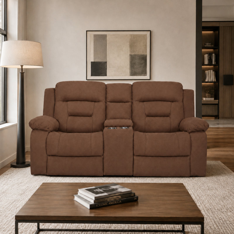 Canapé-lit inclinable électrique en tissu 71,5 po avec console de rangement et ports USB-C Kimblyn, Brun