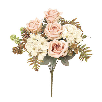 Artificial Mixed Tea Rose Hydrangea Berry Flower Stem Bush Bouquet