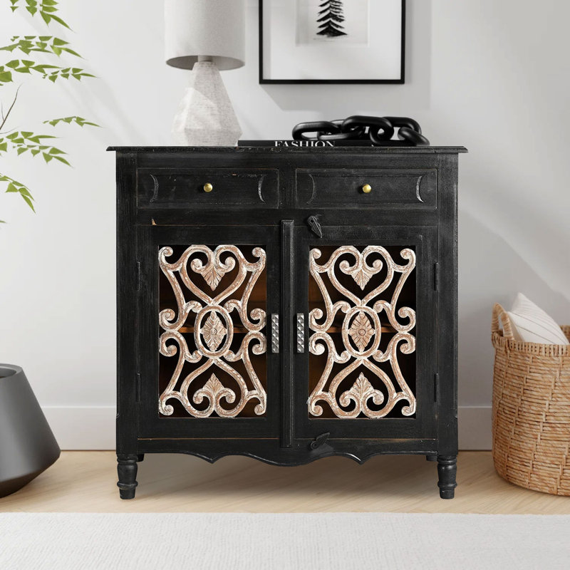 Dark Walnut Solid Mango Wood Sideboard with Vintage Iron Grills