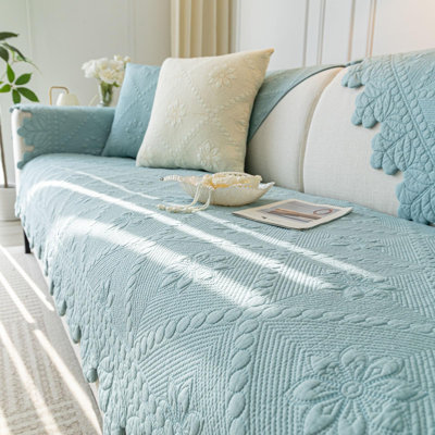 Cotton Quilted Couch Covers for Sofa Farmhouse Sofa Covers Washable,82"x36" (Blue)