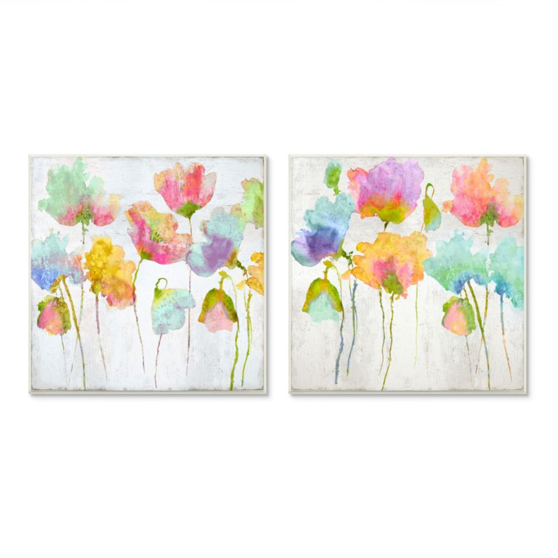 «Delicate Watercolor Florals Blooming Pink Blue» par Vanessa Austin, ensemble de 2 reproductions d'art, Plaque murale