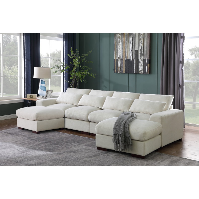 Canapé modulaire avec 2 repose-pieds Tatman, Lin beige