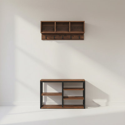 Hall Tree With Bench And Shoe Storage,5-hook, Multi-layer Shoe Stool And Shoe Rack