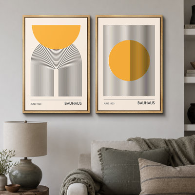 Mid Century Modern Boho Bauhaus Solar Sun Abstract Art Decor Framed On Canvas 2 Pieces Print