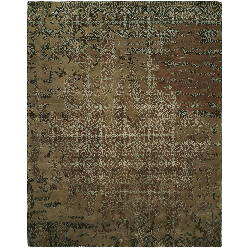 Dhuri Wool Abstract Area Rug in Brown/Camel/Blue, Rectangle 2' x 3'