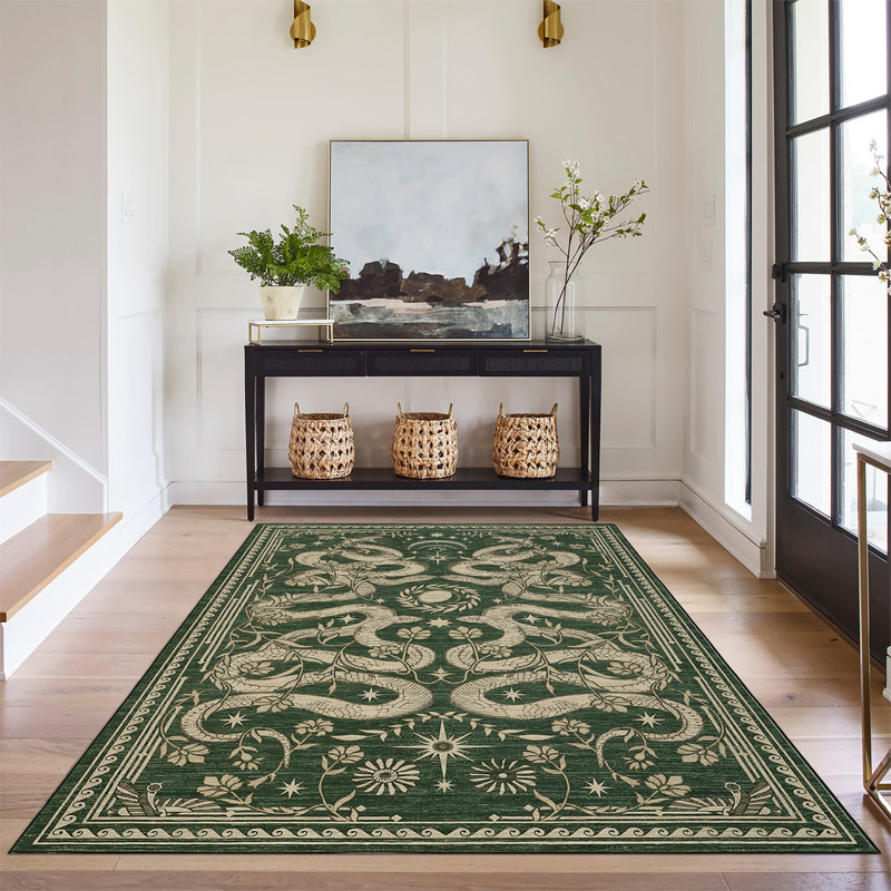 Tapis lavable à la machine Snakes Tapis antidérapant Wild Life, Vert, Rectangle 9 pi x 12 pi
