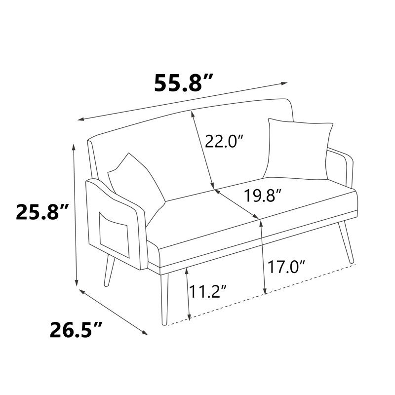Canapé à accoudoirs carrés en velours de 55,8 po Kiyuko, Velours crème