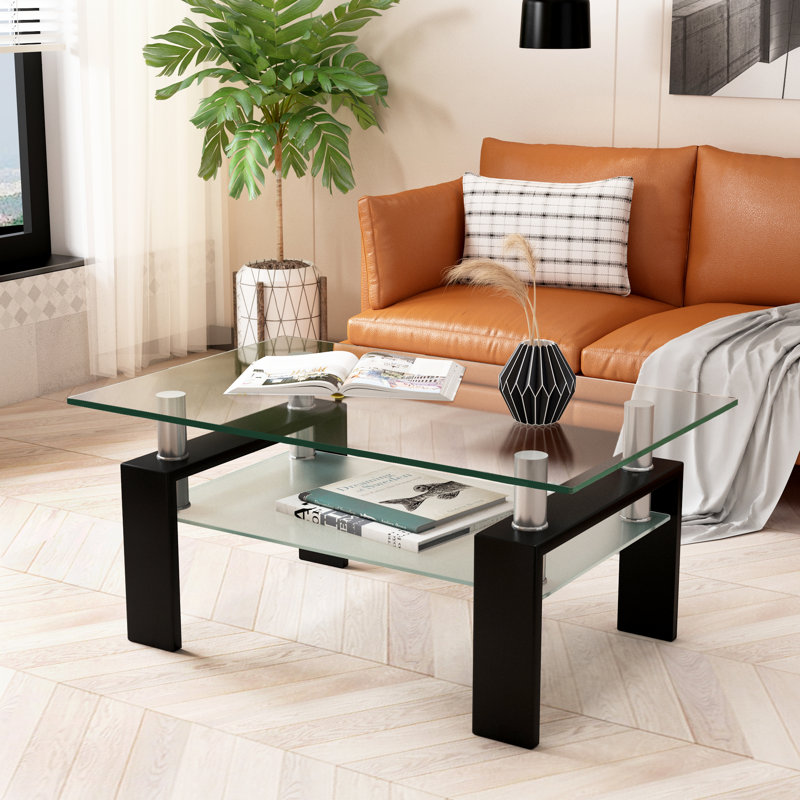 Swann Coffee Table, White, Clear, 17.32" H x 39.4" L x 23.62" W